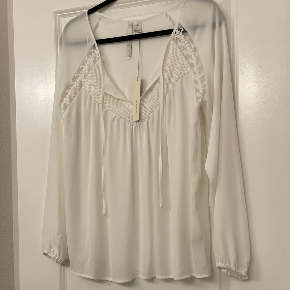 LC Lauren Conrad Cream Lace Detail Blouse